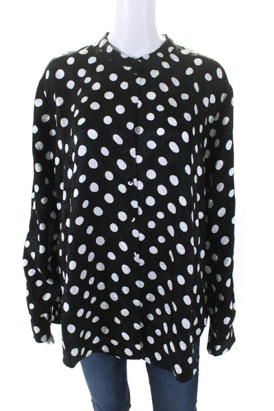 Saloni Womens Silk Polka Dotted Buttoned Long Sleeve V-Neck Blouse Black Size 12