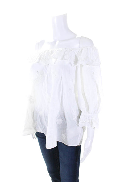 & Other Stories Womens Cotton Embroidered Floral Ruffled Blouse White Size L