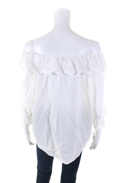 & Other Stories Womens Cotton Embroidered Floral Ruffled Blouse White Size L