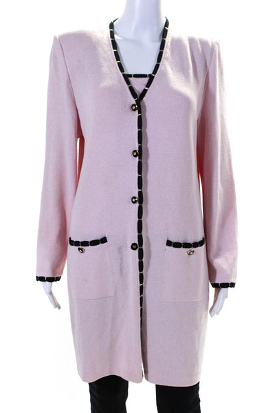 St. John Collection Womens Long V Neck Cardigan Twinset Pink Black Size 10 Small
