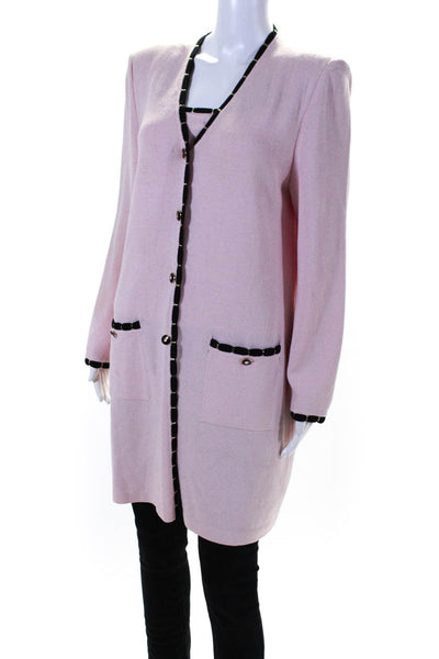 St. John Collection Womens Long V Neck Cardigan Twinset Pink Black Size 10 Small