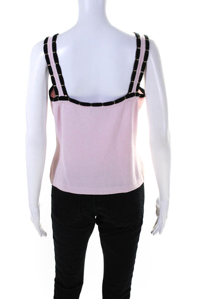 St. John Collection Womens Long V Neck Cardigan Twinset Pink Black Size 10 Small