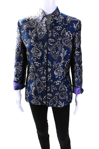 Ed It New York Womens Blue Paisley Print High Neck Long Sleeve Jacket Size 12