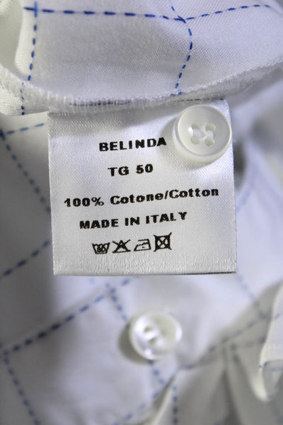 Hadleighs Womens White Cotton Window Pale Print Ruffle Button Blouse Top Size 50