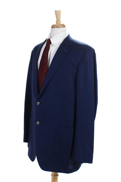 Peter Millar Mens Wool Notched Collar Two Button Blazer Navy Blue Size XL