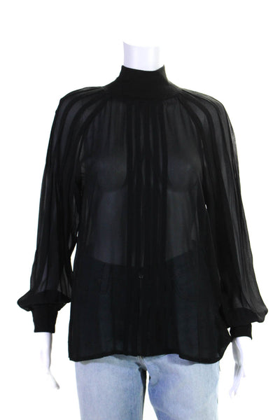 Thakoon Womens Silk Mock Neck Long Sleeves Pullover Blouse Black Size 6