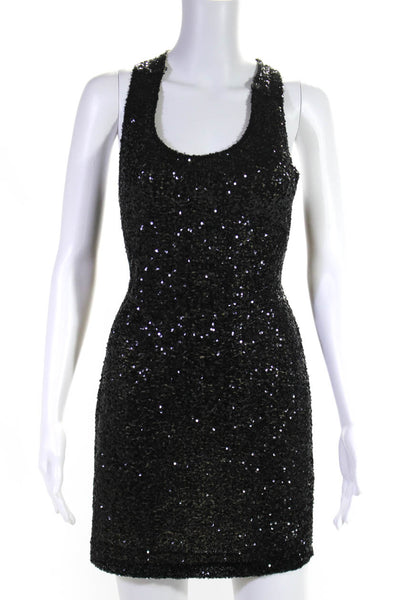 Lovers + Friends Womens Sequined Sleeveless Mini Dress Black Size Medium