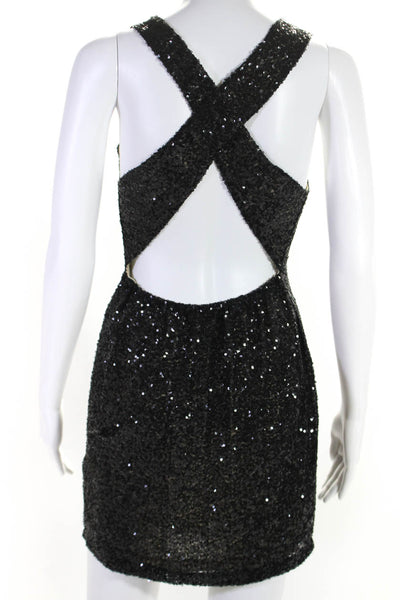 Lovers + Friends Womens Sequined Sleeveless Mini Dress Black Size Medium