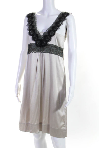 Schumacher Womens Silk Lace Trim High Waist Slip Dress Gray Size Small