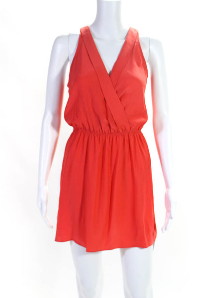Parker Womens Silk V Neck Sleeveless A Line Dress Red Size Extra Small