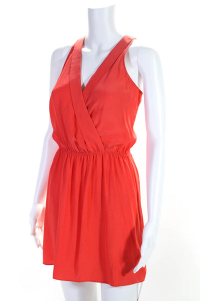 Parker Womens Silk V Neck Sleeveless A Line Dress Red Size Extra Small