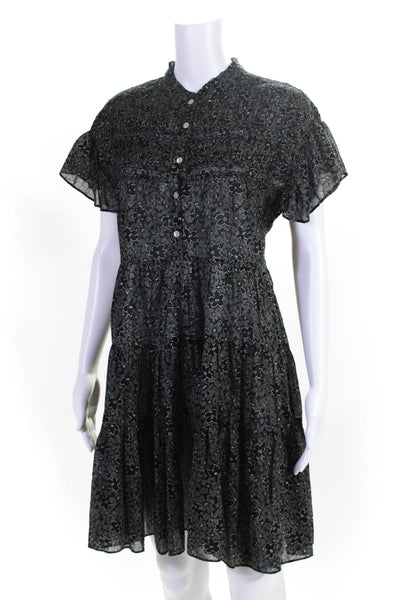 Etoile Isabel Marant Womens Short Sleeve Floral Shift Dress Black Gray FR 40