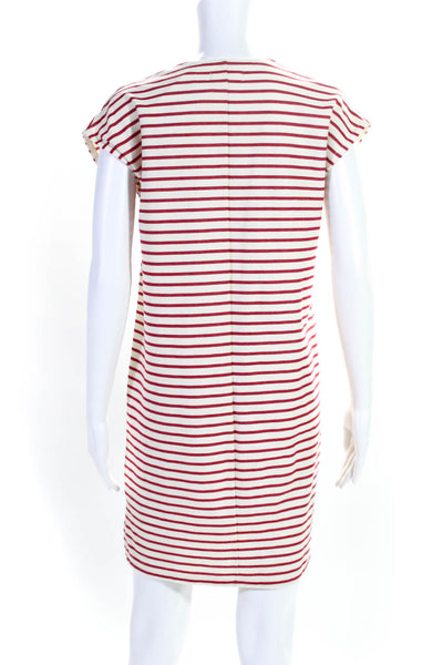 Madewell Womens Short Sleeve V Neck Striped Mini Dress Red White Cotton Size XS