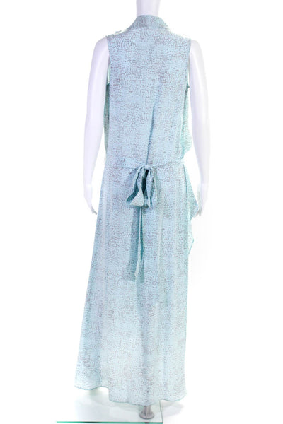 Rachel Zoe Womens Sleeveless V Neck Snake Print Silk Midi Wrap Dress Blue Size 0