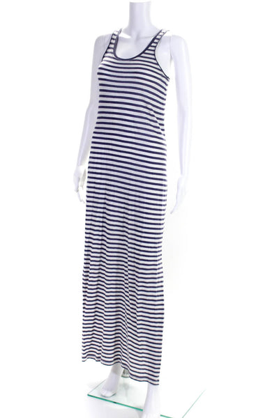 White Womens Sleeveless Scoop Neck Striped Maxi Dress White Purple Size XS