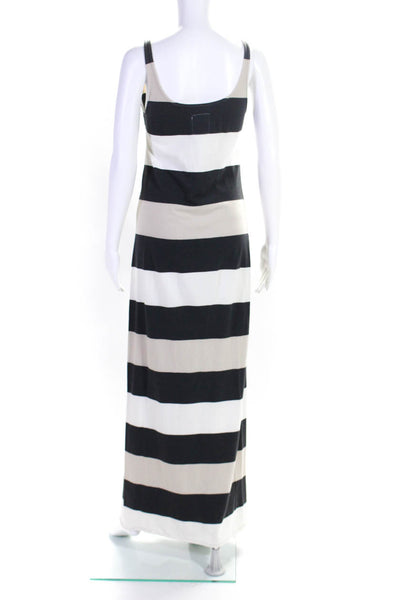 Osklen Womens Scoop Neck Striped Maxi Dress White Black Brown Cotton Size Small