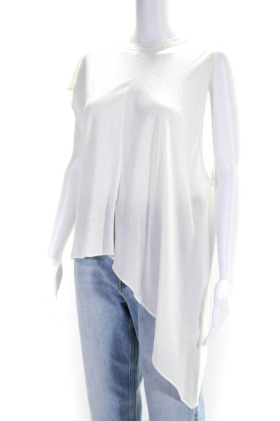 Kes Womens Sleeveless Scoop Neck Asymmetrical Top White Cotton Size Extra Small