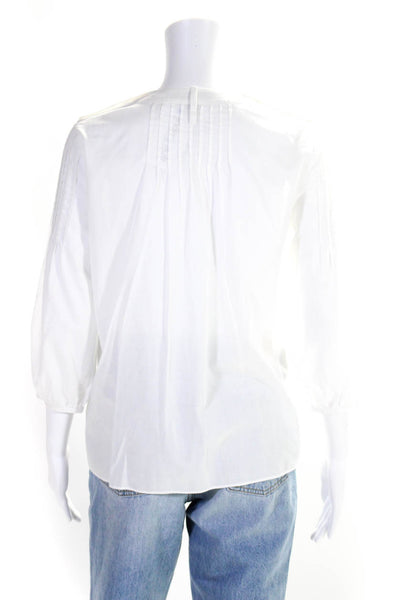 Tibi Womens 3/4 Sleeve Crew Neck Half Button Shirt White Cotton Size 2