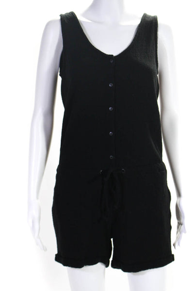 Madewell Womens Button Front Scoop Neck Drawstring Knit Romper Black Size XS