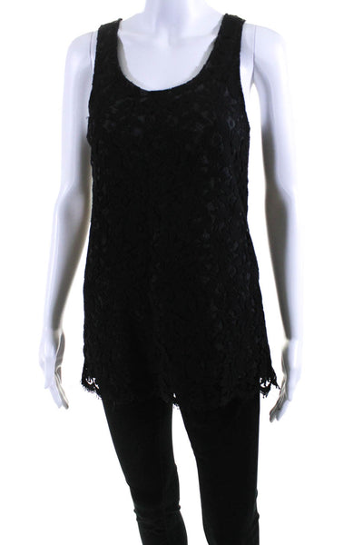 Theory Womens Back Zip Sleeveless Scoop Neck Lace Overlay Top Black Size Petite