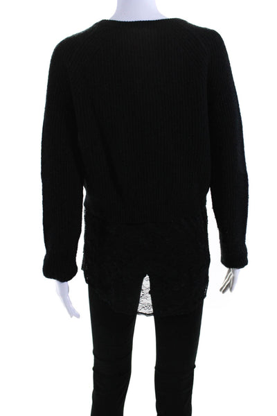 Maje Womens Long Sleeve Scoop Neck Lace Trim Layered Sweater Black Size 3