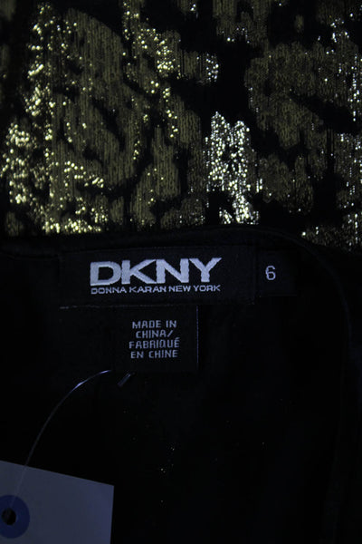 DKNY Womens Back Zip Sleeveless Scoop Neck Metallic Silk Top Black Gold Size 6