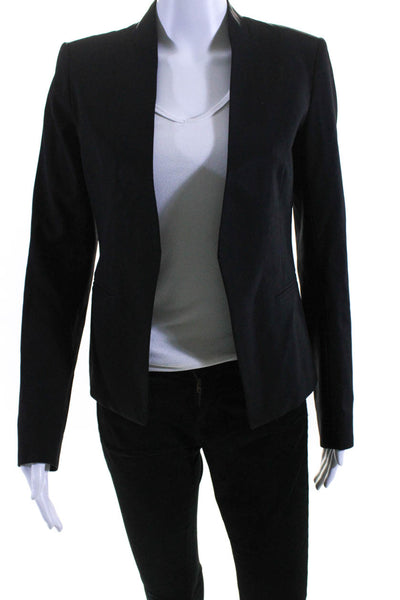 Theory Womens Long Sleeve Open Front Blazer Jacket Black Wool Size 2