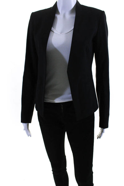 Theory Womens Long Sleeve Open Front Blazer Jacket Black Wool Size 2