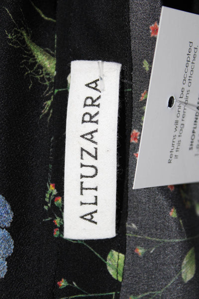 Altuzarra Womens Black Floral Silk Crew Neck Long Sleeve Shift Dress Size 36