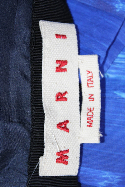 Marni Womens Blue Silk Printed Crew Neck 3/4 Sleeve Shift Dress Size 36