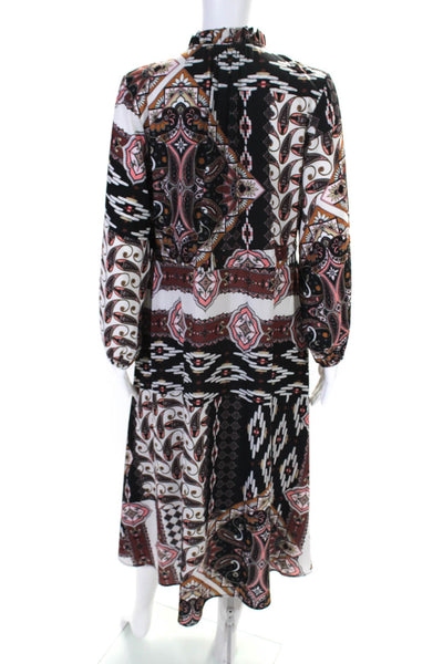 Cara Cara Womens Brown Printed V-Neck Long Sleeve A-Line Dress Size M