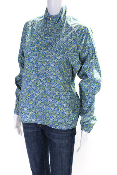 Tory Sport Womens Blue Printed Mock Neck Full Zip Long Sleeve Jacket Size S