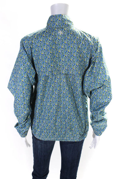 Tory Sport Womens Blue Printed Mock Neck Full Zip Long Sleeve Jacket Size S