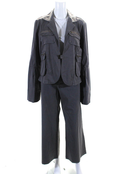 XCVI Women's Long Sleeves Pockets Jacket Two Piece Pant Set Brown Size XL