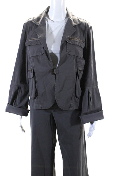 XCVI Women's Long Sleeves Pockets Jacket Two Piece Pant Set Grey Size XL/10