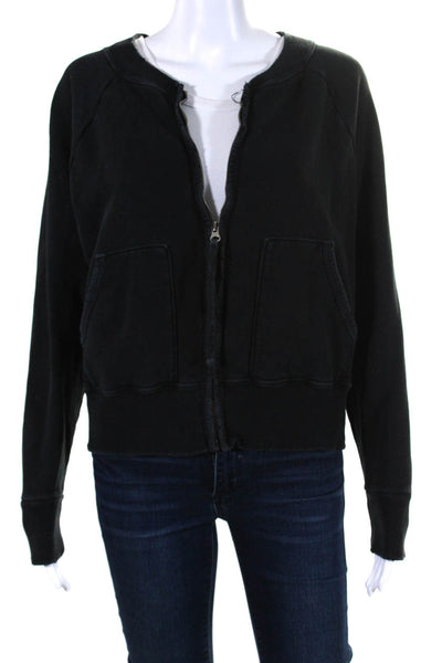 Nili Lotan Womens Long Sleeve Front Zip Knit Light Jacket Black Size Small