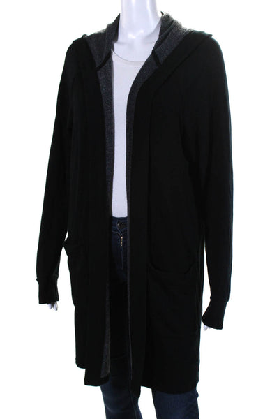 Stateside Womens Long Sleeve Open Front Hooded Cardigan Sweater Black Size Small