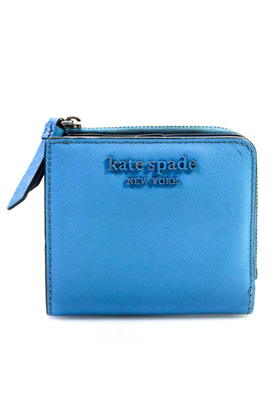 Kate Spade Womens Leather Bi Fold Zip Closure Card Wallet Blue
