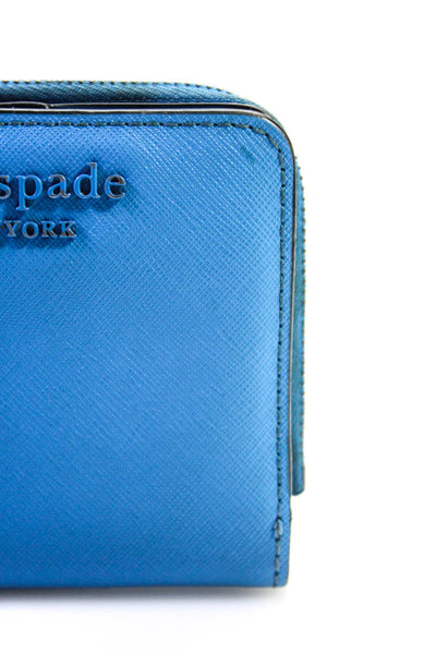 Kate Spade Womens Leather Bi Fold Zip Closure Card Wallet Blue