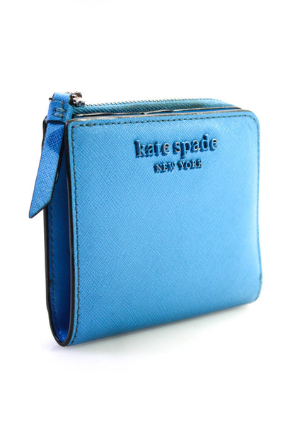 Kate Spade Womens Leather Bi Fold Zip Closure Card Wallet Blue