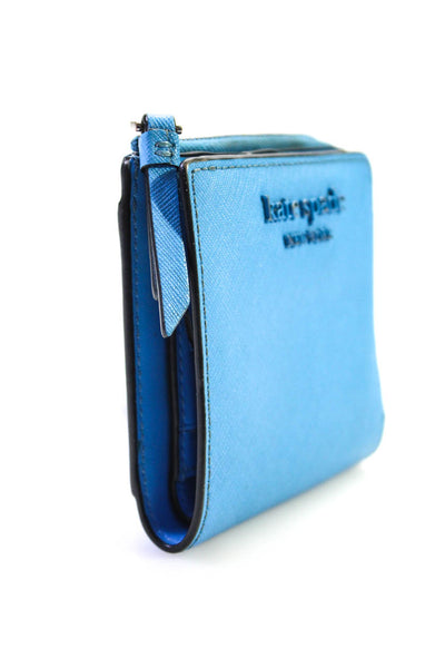 Kate Spade Womens Leather Bi Fold Zip Closure Card Wallet Blue