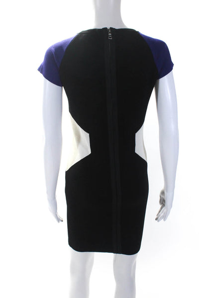 Jay Godfrey Womens Colorblock Square Neck Short Sleeve Zipped Dress Black Size L
