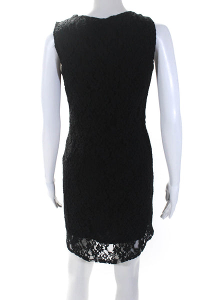 DKNY Womens Cotton Floral Lace Layered V-Neck Zipped Dress Black Size 4