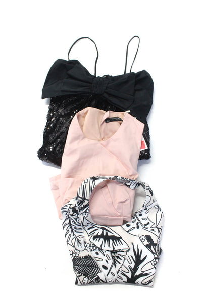 Zara Women's Round Neck Sleeveless Slit Hem Blouse Pink Black Size S Lot 3