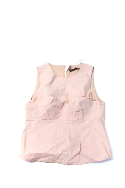 Zara Women's Round Neck Sleeveless Slit Hem Blouse Pink Black Size S Lot 3