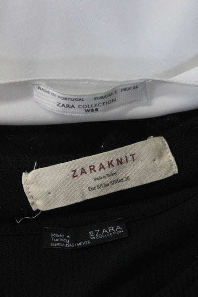Zara Women's Round Neck Cold Shoulder Long Sleeves Blouse Black Size S Lot 3