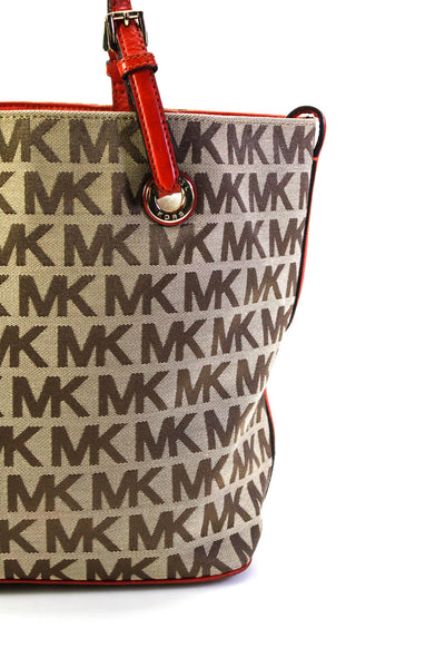 Michael Michael Kors Womens MK Monogram Canvas Tote Handbag Brown Red