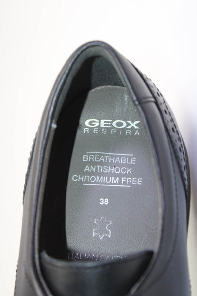 Geox Mens Leather Square Toe Textured Lace-Up Slip-On Loafers Black Size EUR38