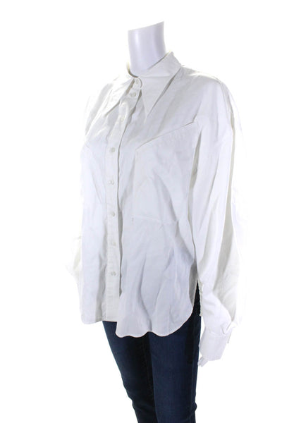 Maria Cher Womens Cotton Slit Cuffed Long Sleeve Collared Blouse White Size L