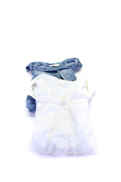 Bella Dahl Womens Button Down Shirts White Blue Size Large Medium Lot 2